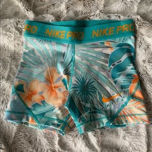 ✿ Blue and Orange Floral Nike Pro Spandex ✿